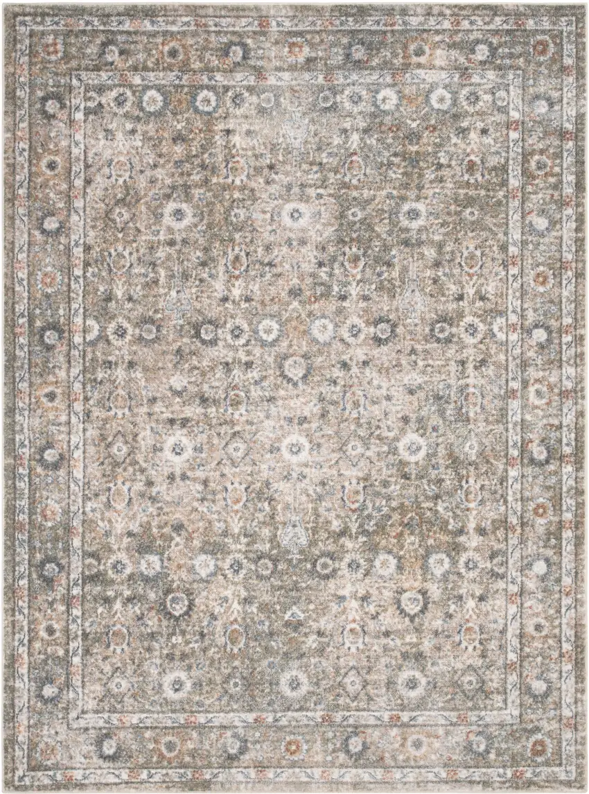 Gray Floral Distressed Area Rug Photo 3