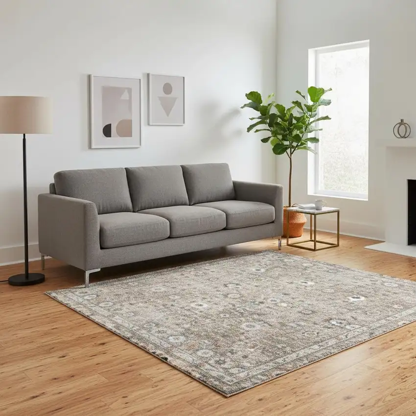 Gray Floral Distressed Area Rug Photo 1