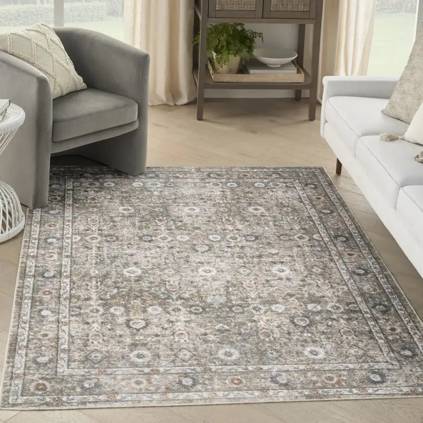 Gray Floral Distressed Area Rug Photo 5