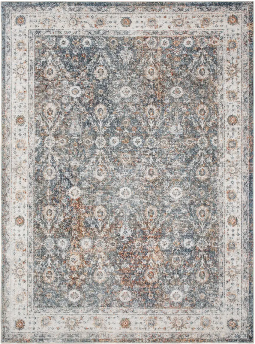Gray Floral Distressed Area Rug Photo 4