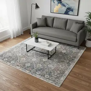 Photo of Gray Floral Distressed Area Rug