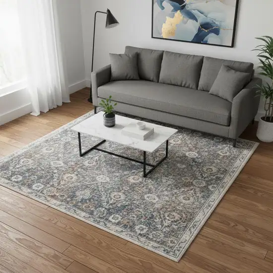 Gray Floral Distressed Area Rug Photo 1