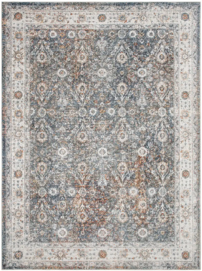 Gray Floral Distressed Area Rug Photo 7