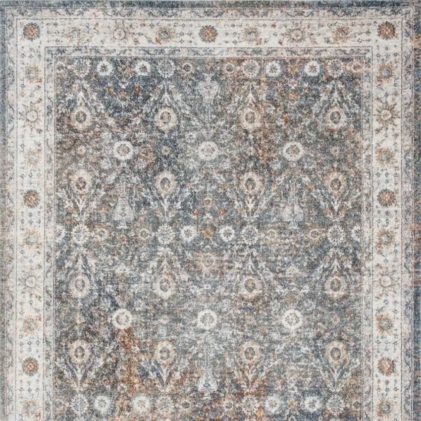 Gray Floral Distressed Area Rug Photo 3
