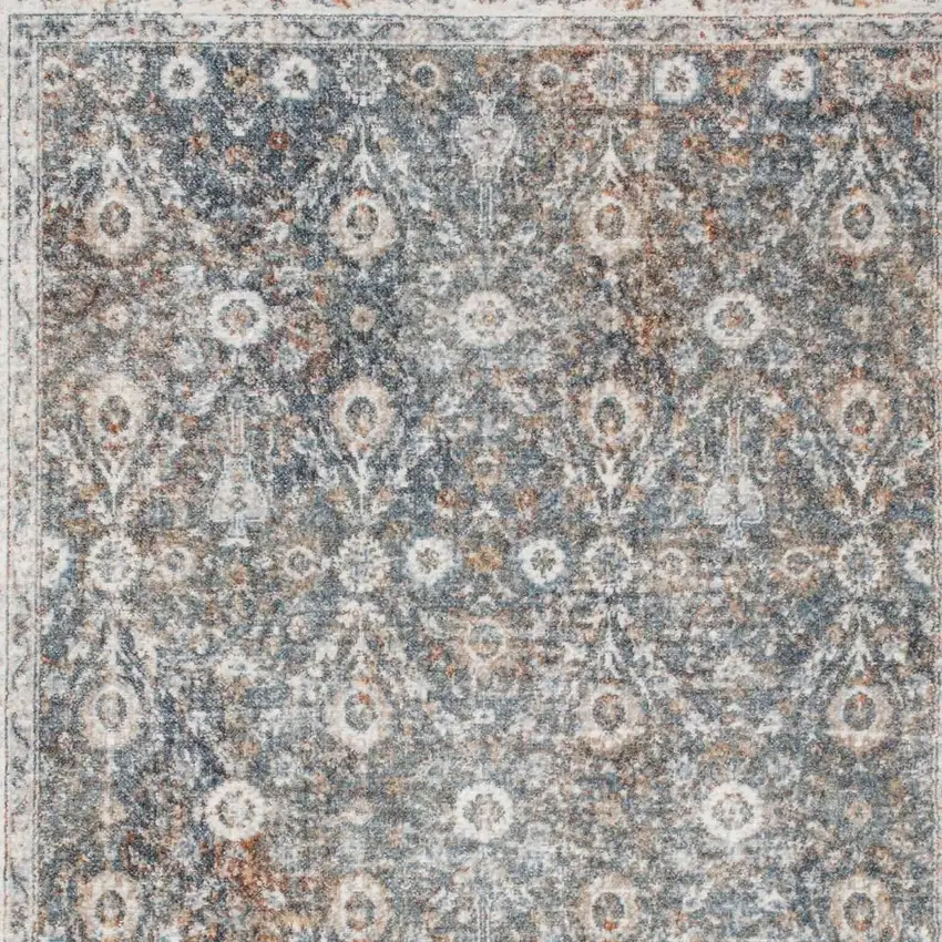 Gray Floral Distressed Area Rug Photo 2