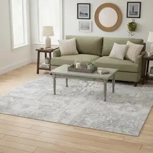 Photo of Gray Floral Distressed Area Rug