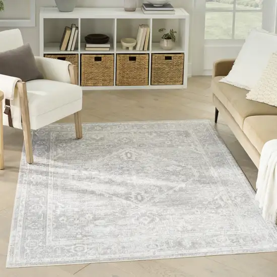 Gray Floral Distressed Area Rug Photo 5