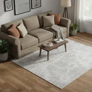 Photo of Gray Floral Distressed Area Rug