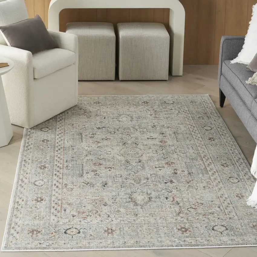 Gray Floral Distressed Area Rug Photo 6