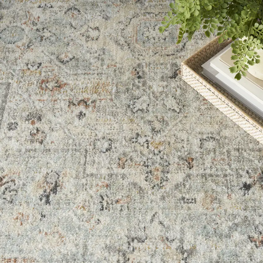 Gray Floral Distressed Area Rug Photo 7