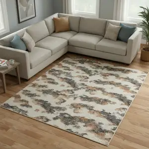 Photo of Gray Floral Distressed Area Rug