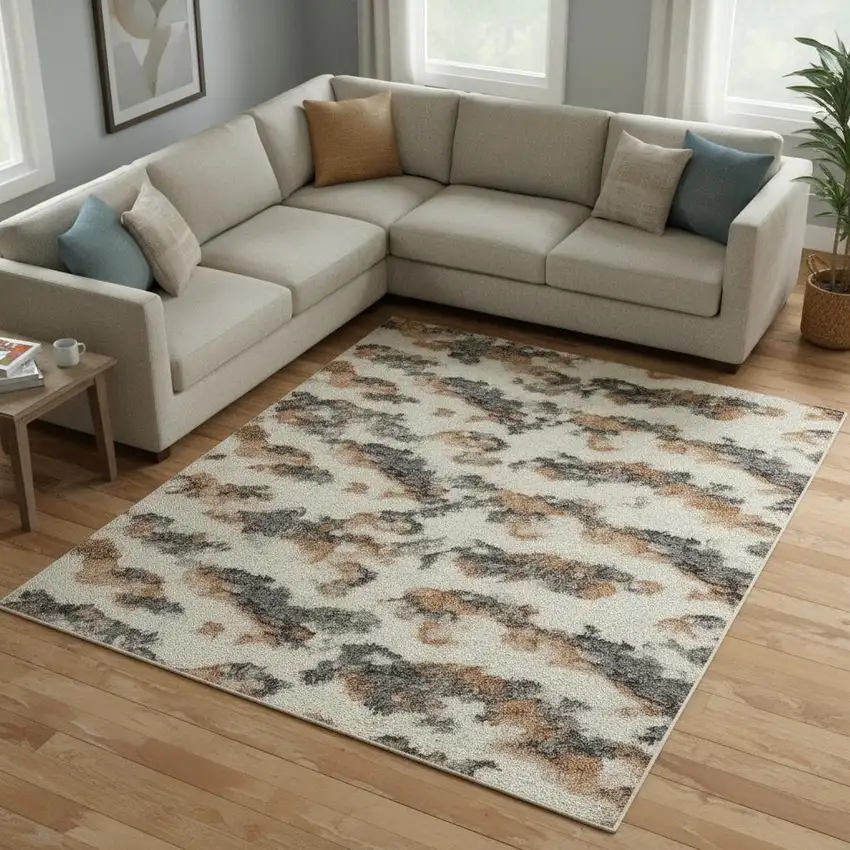 Gray Floral Distressed Area Rug Photo 1