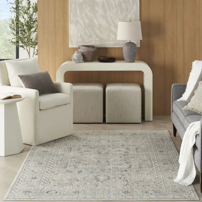 Gray Floral Distressed Area Rug Photo 5