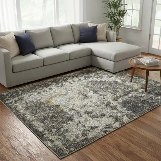 Gray Floral Distressed Area Rug Photo 1