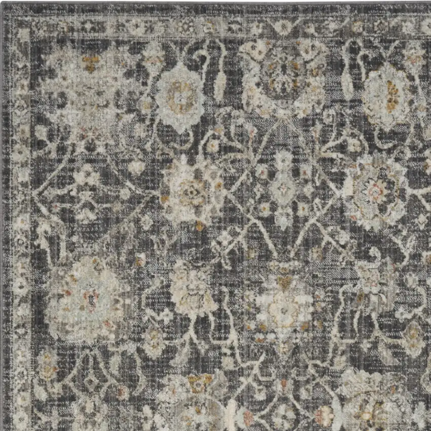 Gray Floral Distressed Area Rug Photo 7