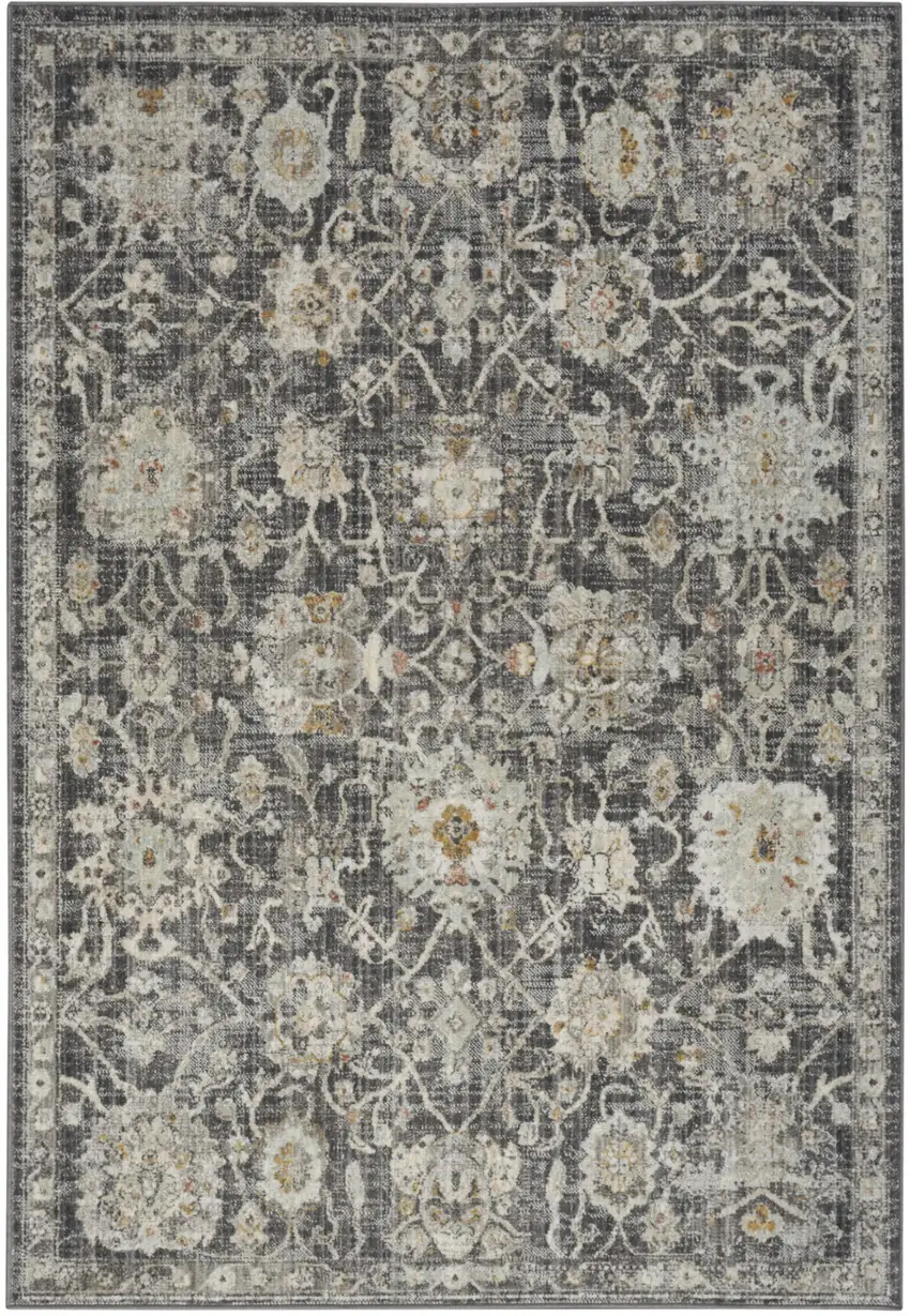 Gray Floral Distressed Area Rug Photo 6