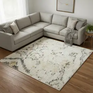 Photo of Gray Floral Distressed Area Rug