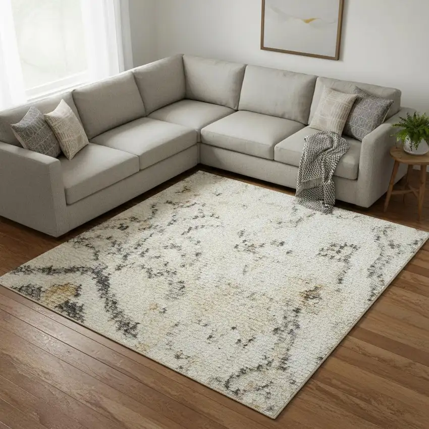 Gray Floral Distressed Area Rug Photo 1