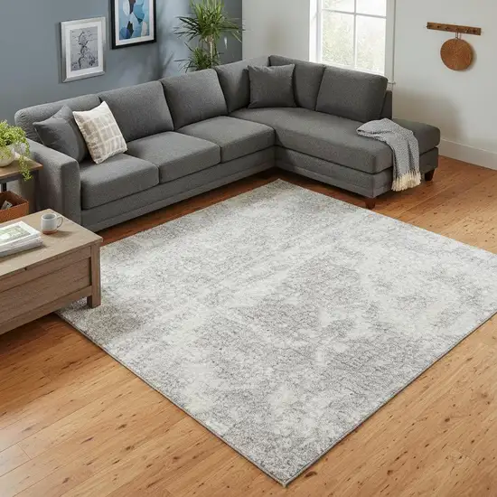 Gray Floral Distressed Area Rug Photo 1