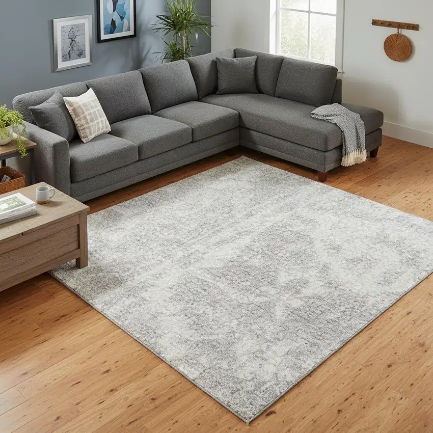 Gray Floral Distressed Area Rug Photo 1