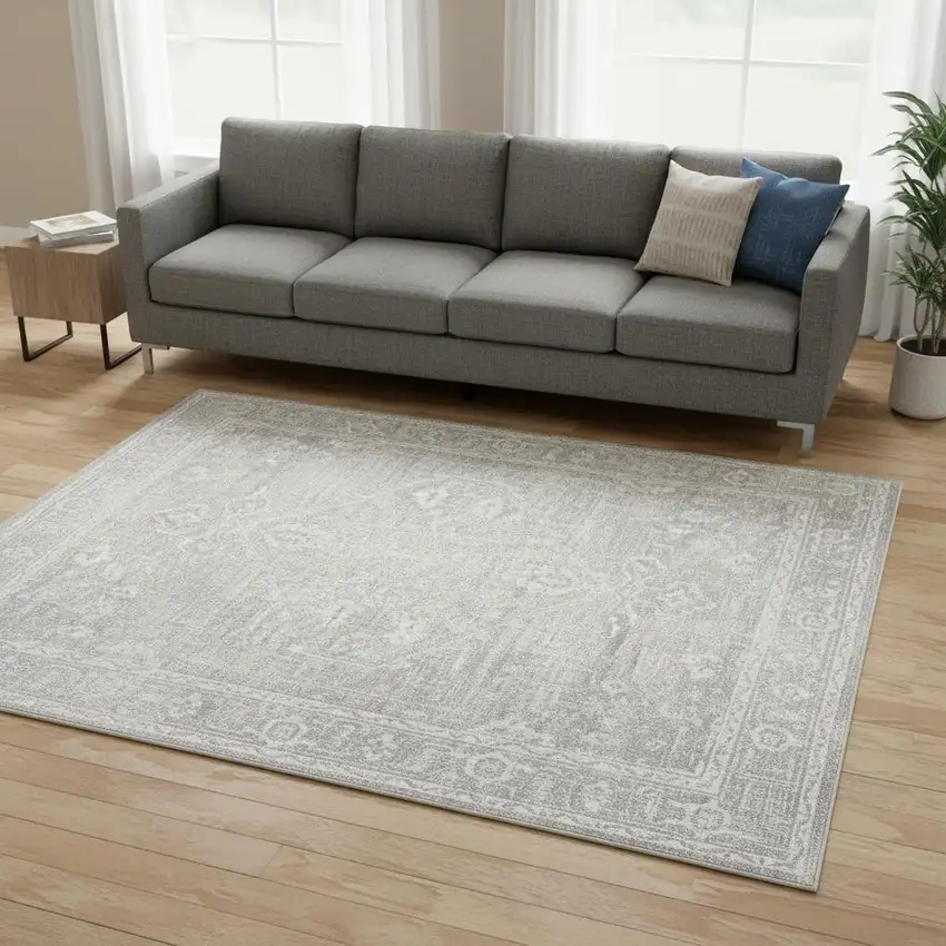 Gray Floral Distressed Area Rug Photo 1