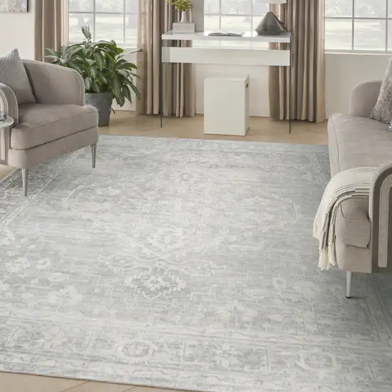 Gray Floral Distressed Area Rug Photo 5