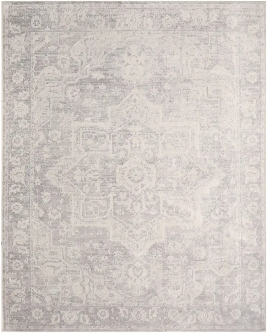 Gray Floral Distressed Area Rug Photo 8