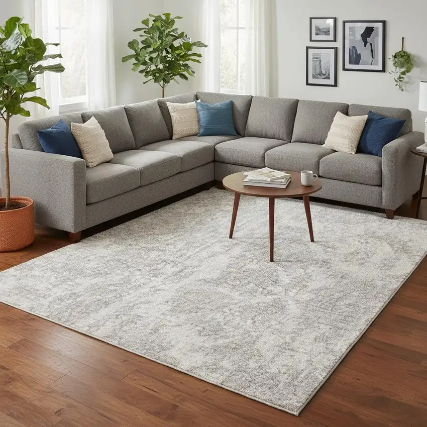 Gray Floral Distressed Area Rug Photo 1