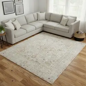 Photo of Gray Floral Distressed Area Rug