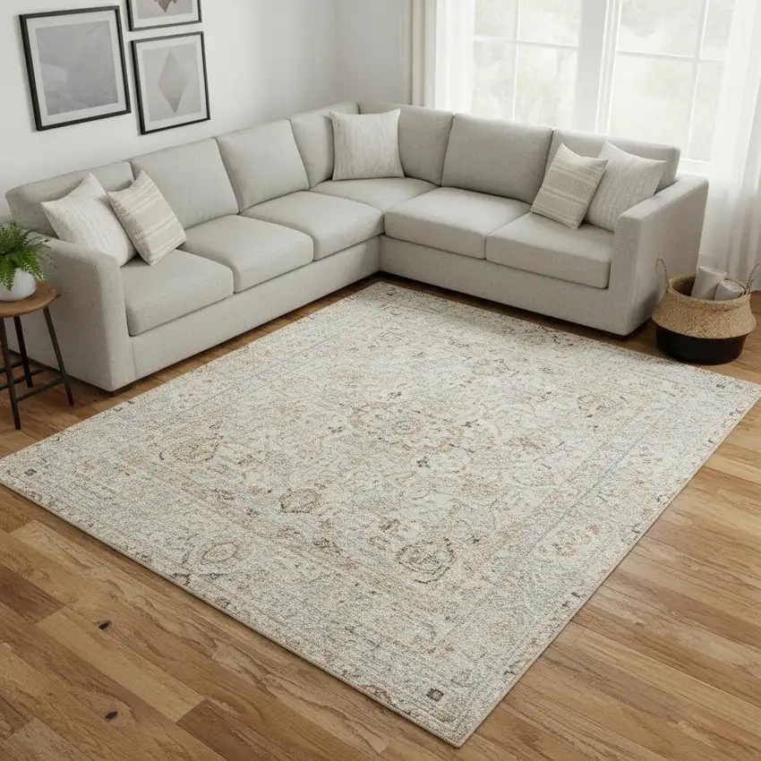 Gray Floral Distressed Area Rug Photo 1