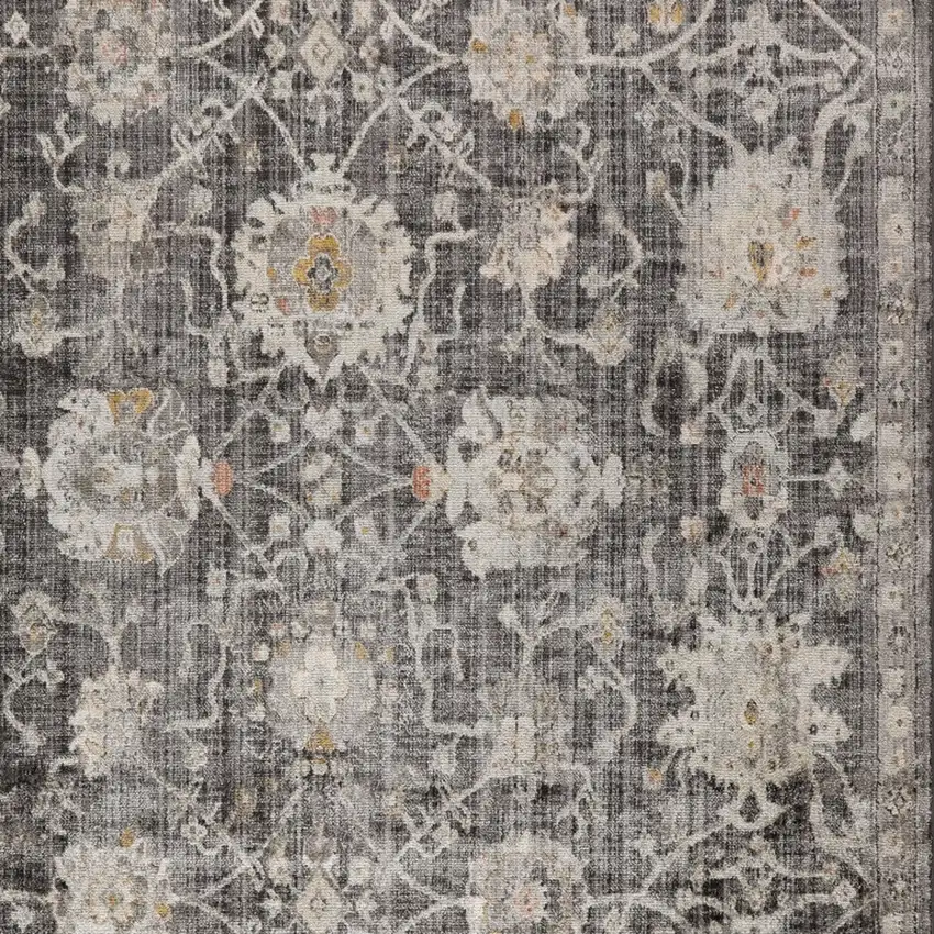 Gray Floral Distressed Area Rug Photo 7