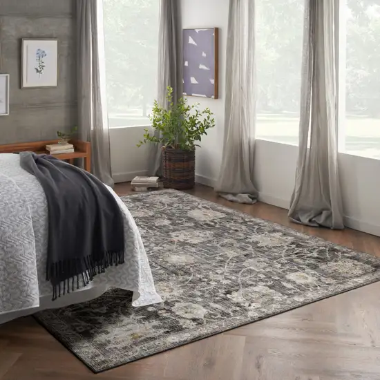 Gray Floral Distressed Area Rug Photo 3