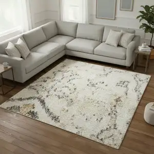 Photo of Gray Floral Distressed Area Rug