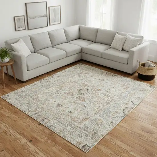 Gray Floral Distressed Area Rug Photo 1