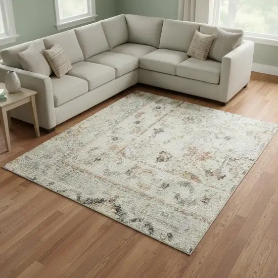 Gray Floral Distressed Area Rug Photo 1