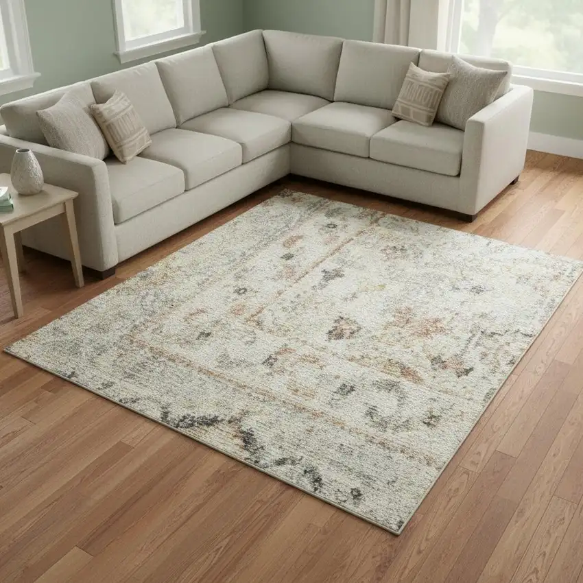 Gray Floral Distressed Area Rug Photo 1