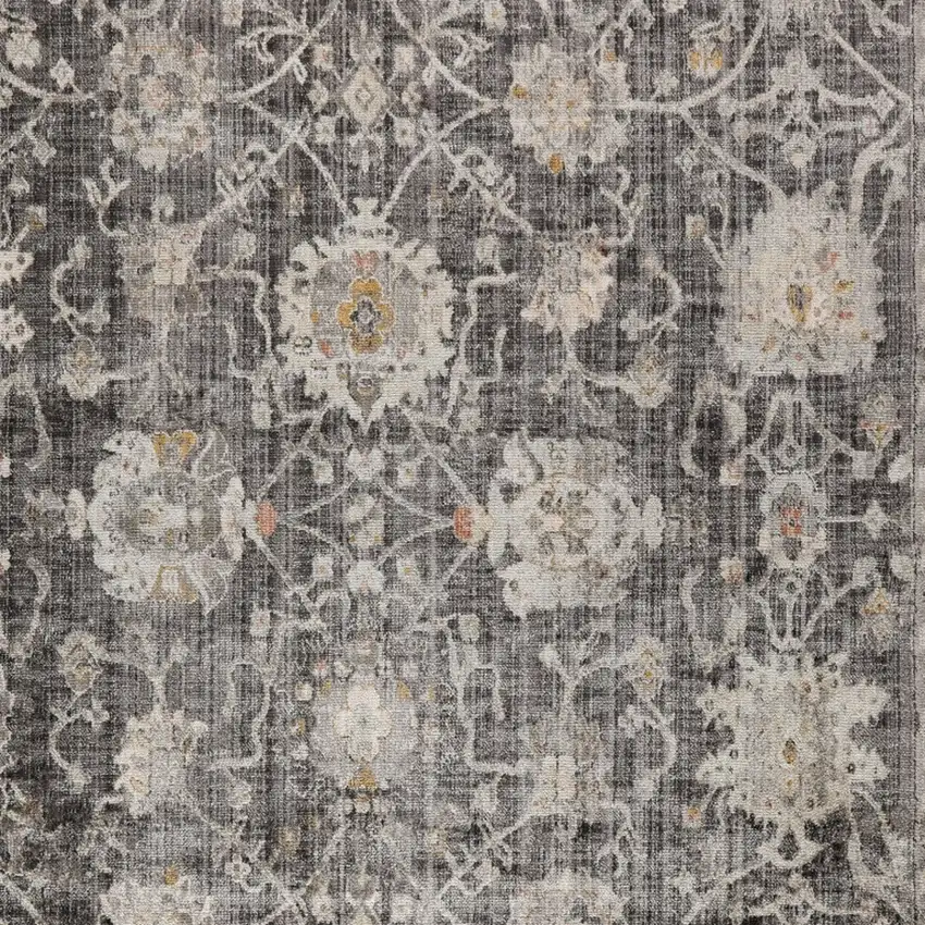 Gray Floral Distressed Area Rug Photo 7