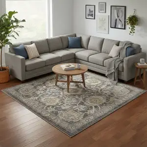 Photo of Gray Floral Distressed Area Rug