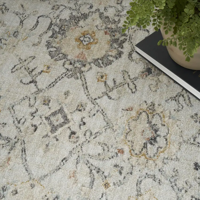 Gray Floral Distressed Area Rug Photo 9