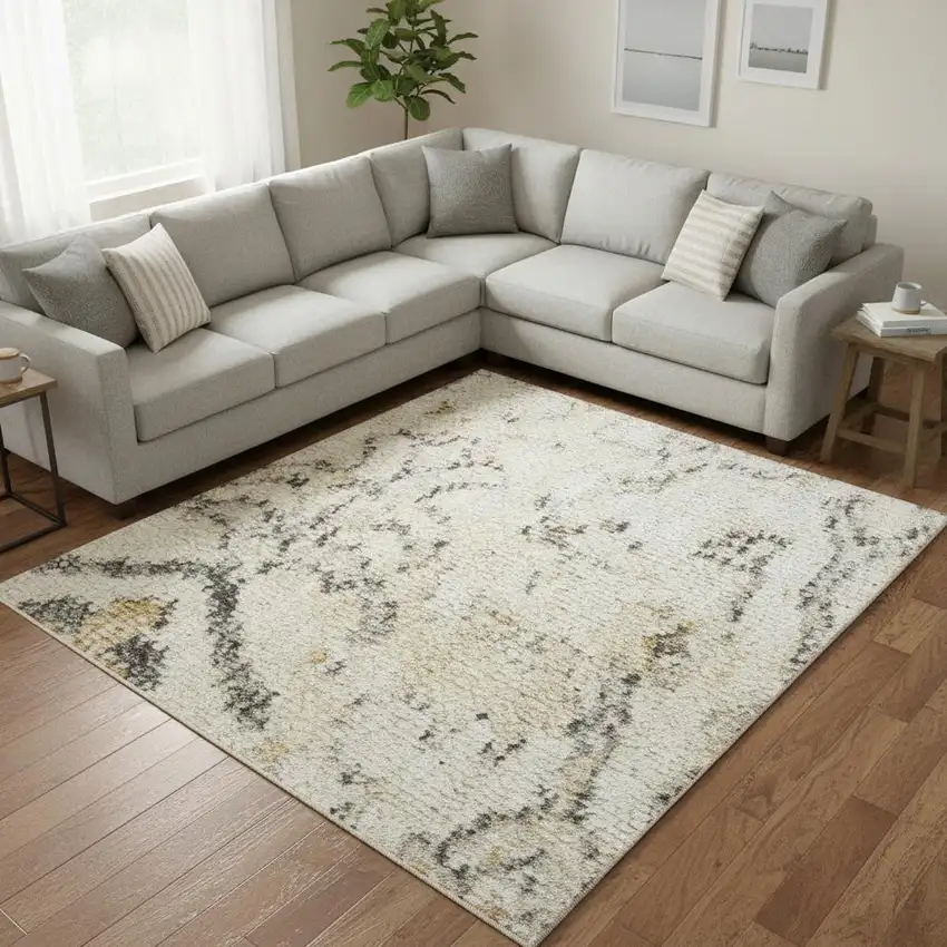 Gray Floral Distressed Area Rug Photo 1