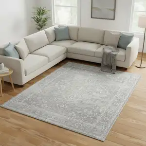 Photo of Gray Floral Distressed Area Rug