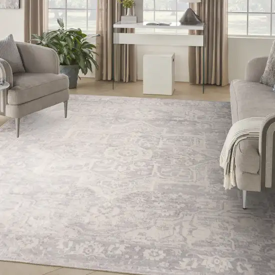 Gray Floral Distressed Area Rug Photo 5
