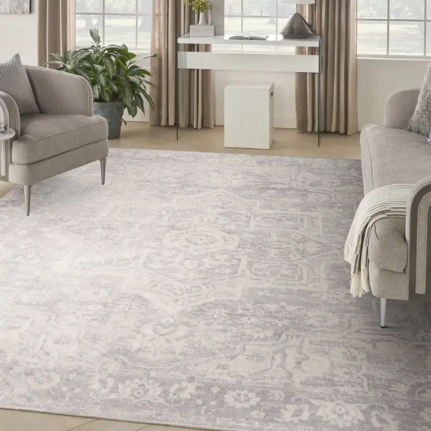 Gray Floral Distressed Area Rug Photo 5