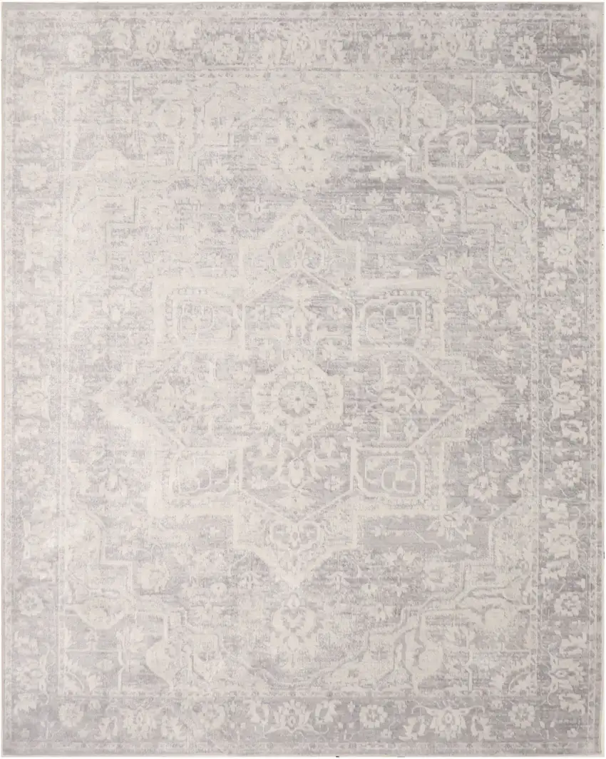 Gray Floral Distressed Area Rug Photo 7