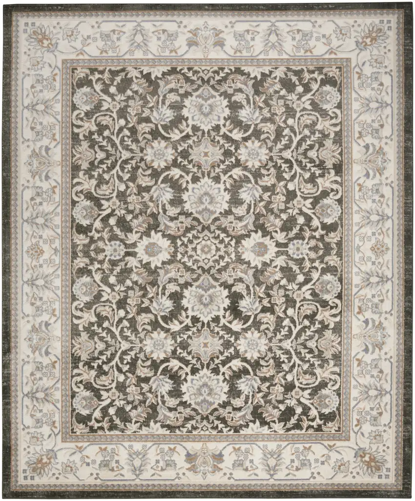 Gray Floral Distressed Area Rug Photo 1