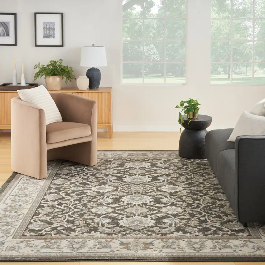 Gray Floral Distressed Area Rug Photo 4