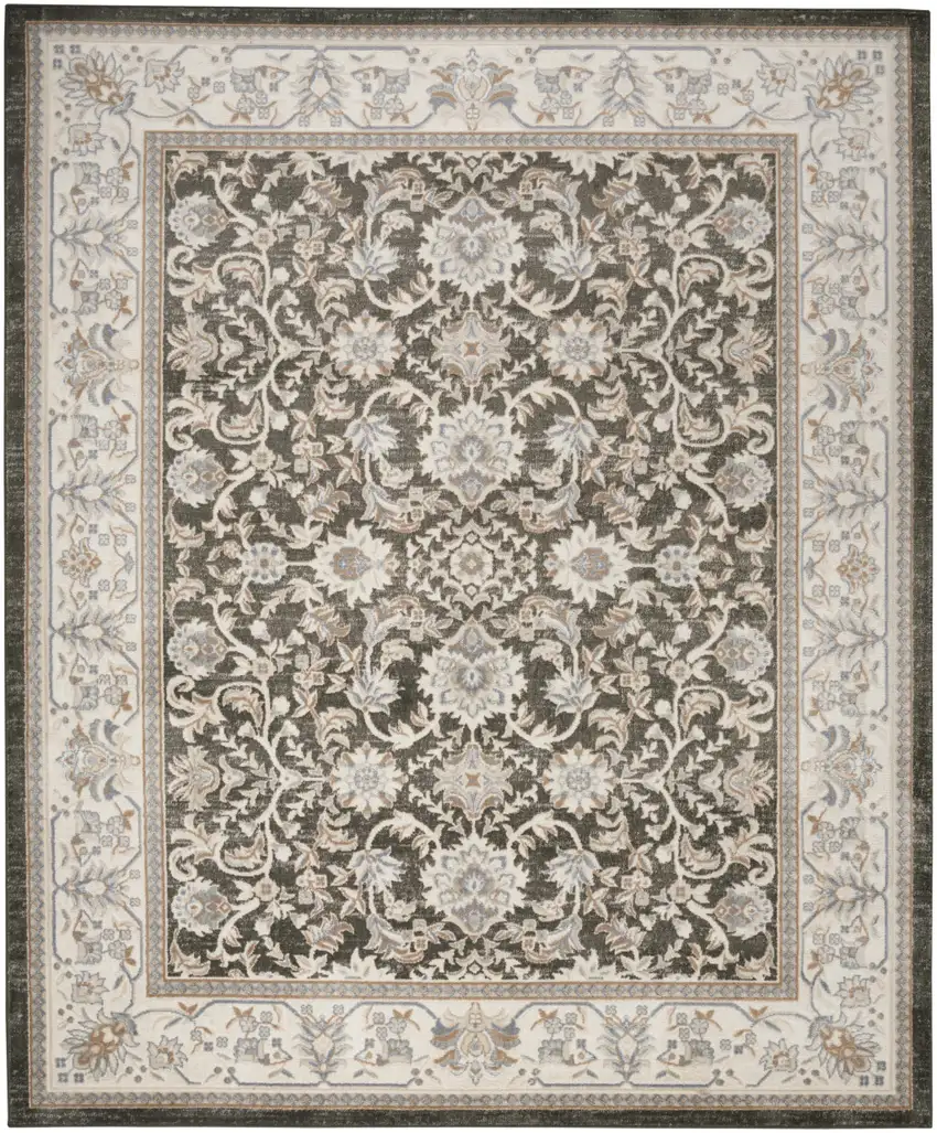 Gray Floral Distressed Area Rug Photo 8