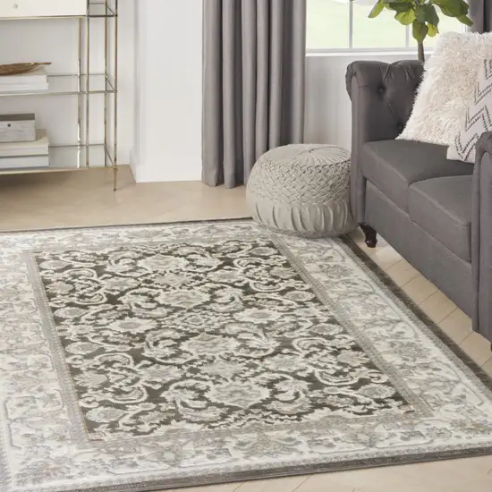 Gray Floral Distressed Area Rug Photo 5