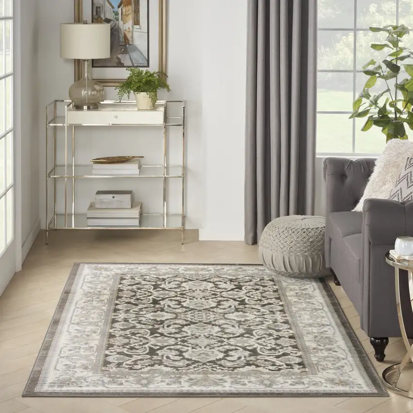 Gray Floral Distressed Area Rug Photo 6