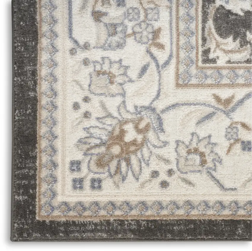 Gray Floral Distressed Area Rug Photo 9